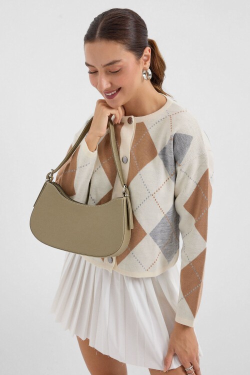 Merterium Kadın Haki Düz Baget Çanta 010167