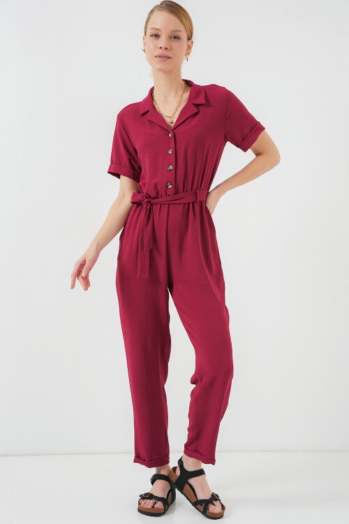 Merterium Kadın Kısa Kol Ayrobin Tulum 7030 - Bordo