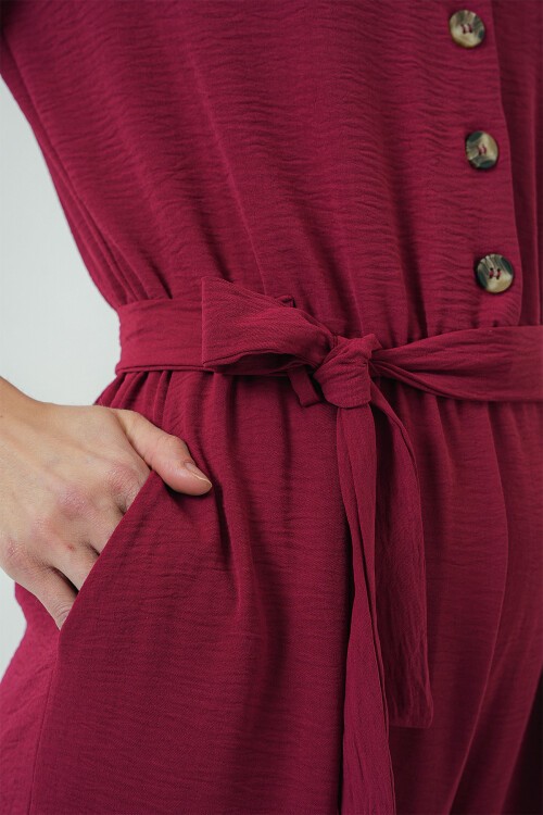 Merterium Kadın Kısa Kol Ayrobin Tulum 7030 - Bordo