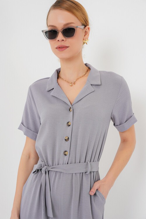 Merterium Kadın Kısa Kol Ayrobin Tulum 7030 - Gri