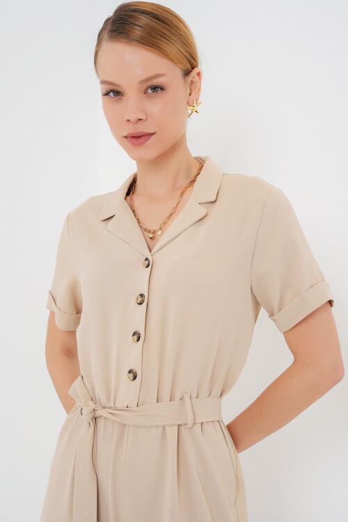 Merterium Kadın Kısa Kol Ayrobin Tulum 7030 - Krem