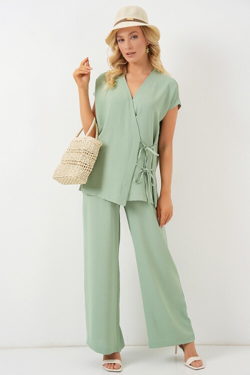 Merterium Kadın Kısa Kol Bağcıklı Ayrobin İkili Takım 6741 - E.Yeşil