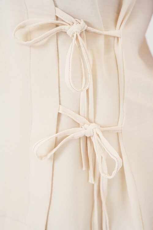 Merterium Kadın Kısa Kol Bağcıklı Ayrobin İkili Takım 6741 - Krem