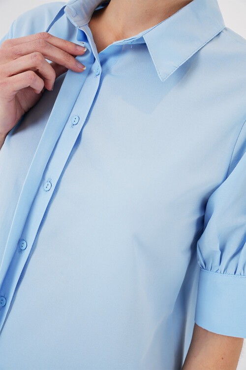 Merterium Kadın Kısa Kol Gömlek 20312 - Mavi