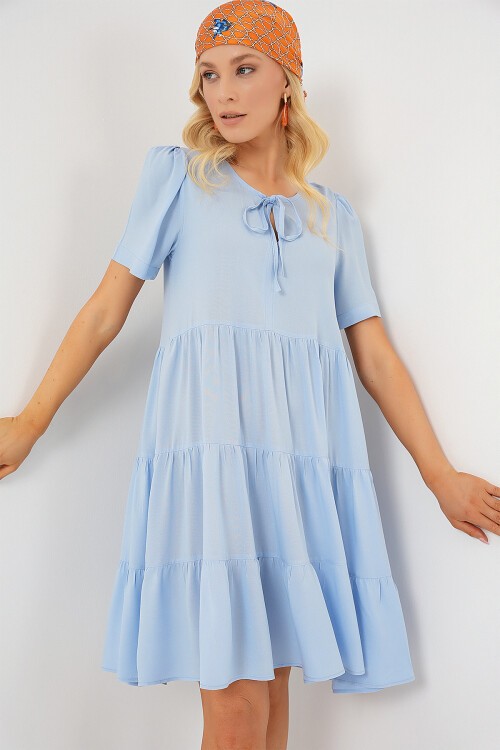 Merterium Kadın Kısa Kol Kısa Elbise 2554 - Mavi