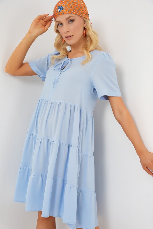 Merterium Kadın Kısa Kol Kısa Elbise 2554 - Mavi
