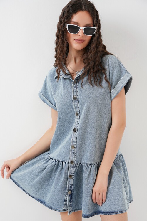 Merterium Kadın Kısa Kot Elbise 2530 - Mavi