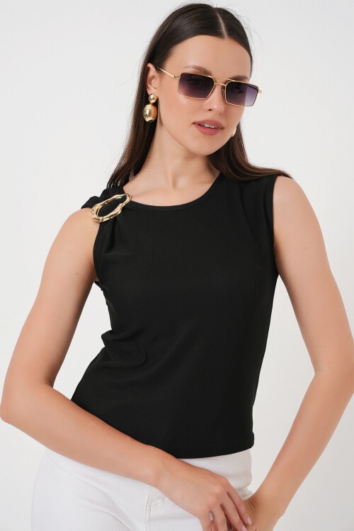 Merterium Kadın Kolsuz Basic Bluz 935 - Siyah