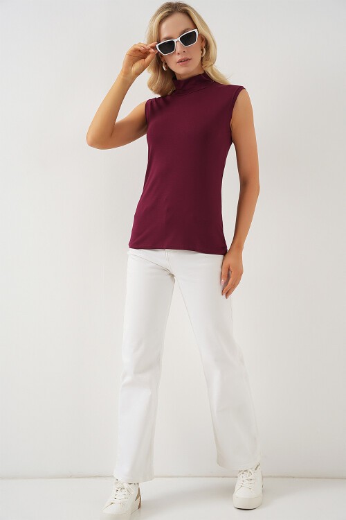 Merterium Kadın Kolsuz Body 4348 - Bordo