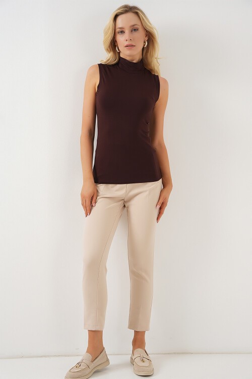 Merterium Kadın Kolsuz Body 4348 - Kahverengi