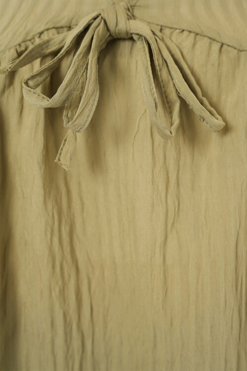 Merterium Kadın Önü Bağcıklı Uzun Kol Bluz 946 - Çağla