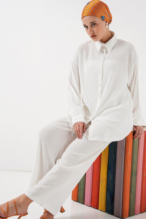 Merterium Kadın Örme Tesettür Alt Üst Takım 6711 - Beyaz