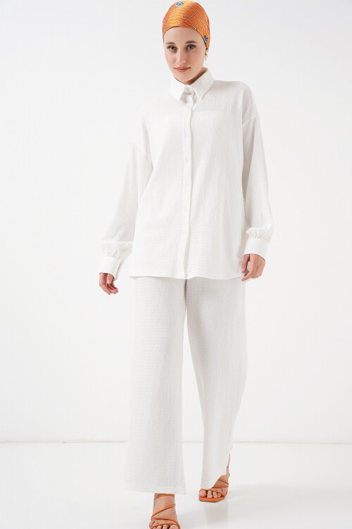 Merterium Kadın Örme Tesettür Alt Üst Takım 6711 - Beyaz