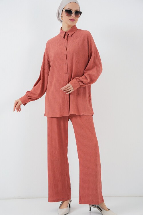 Merterium Kadın Örme Tesettür Alt Üst Takım 6711 - Gül Kurusu
