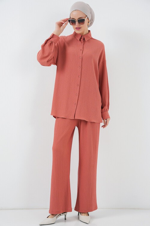 Merterium Kadın Örme Tesettür Alt Üst Takım 6711 - Gül Kurusu
