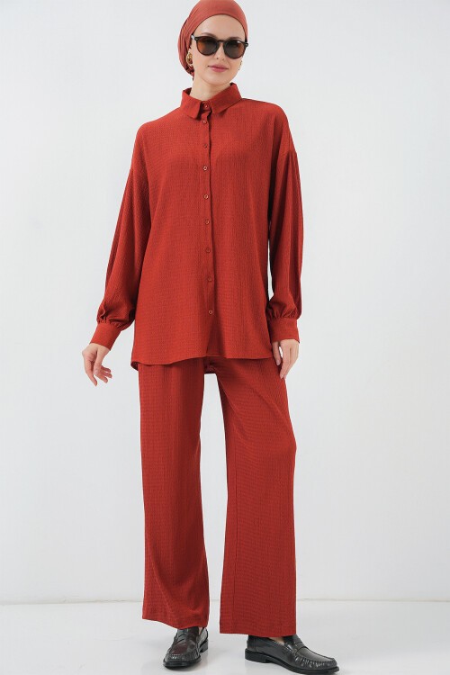 Merterium Kadın Örme Tesettür Alt Üst Takım 6711 - Kiremit