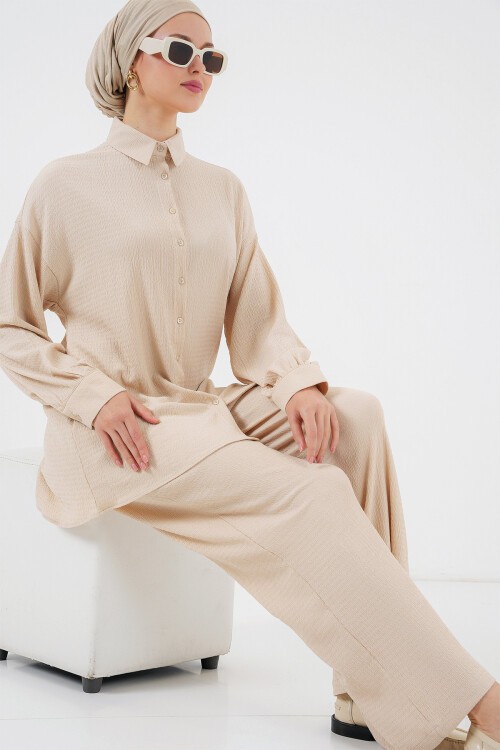 Merterium Kadın Örme Tesettür Alt Üst Takım 6711 - Krem