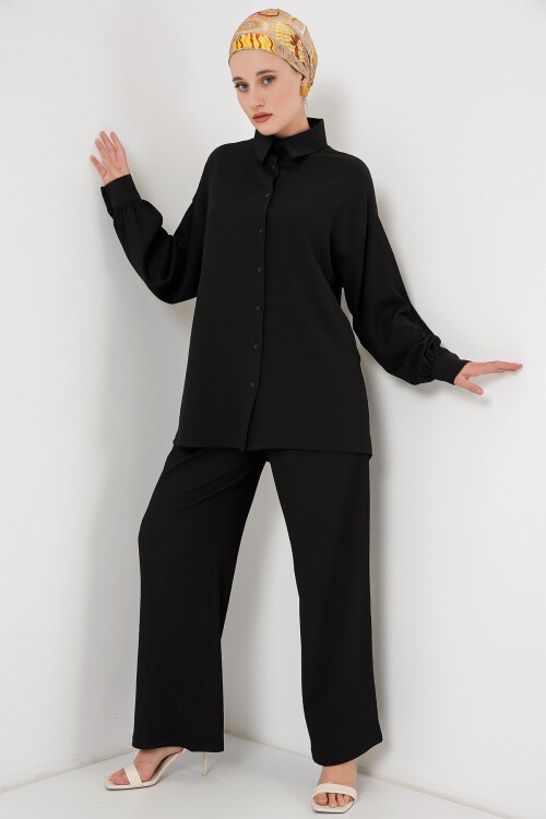 Merterium Kadın Örme Tesettür Alt Üst Takım 6711 - Siyah
