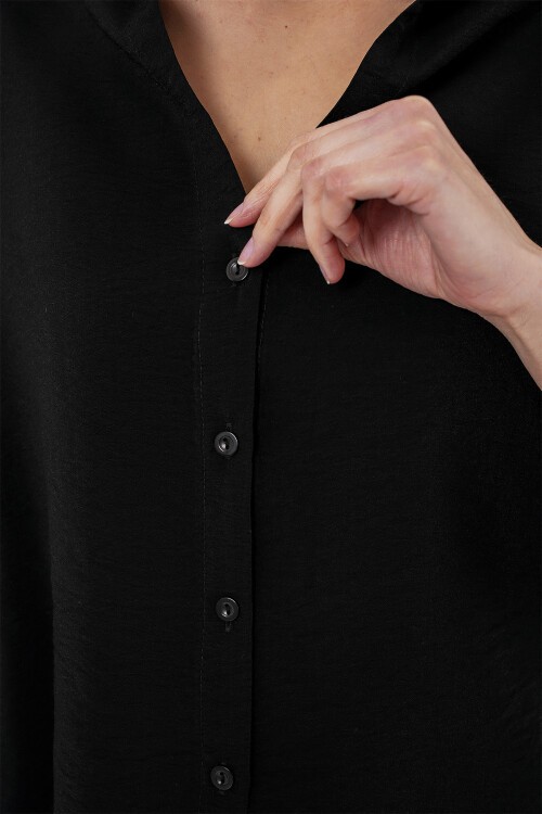 Merterium Kadın Oversize Kısa Kol Gömlek 20315 - Siyah