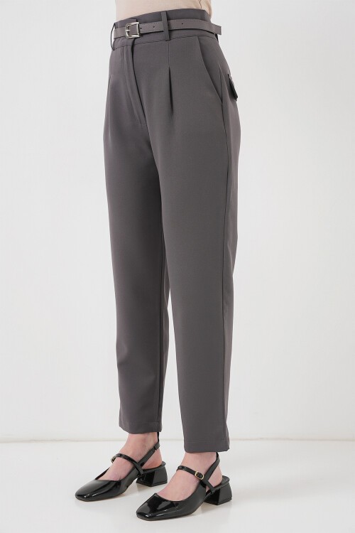 Merterium Kadın Pileli Kemerli Kumaş Pantolon 6725 - Antrasit