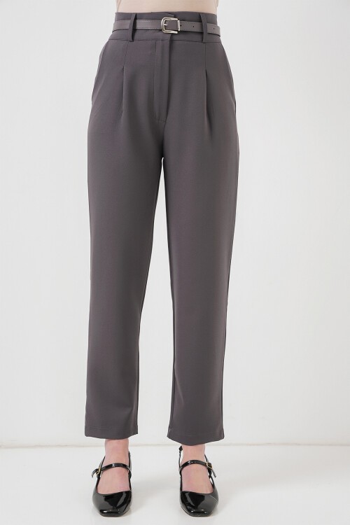 Merterium Kadın Pileli Kemerli Kumaş Pantolon 6725 - Antrasit