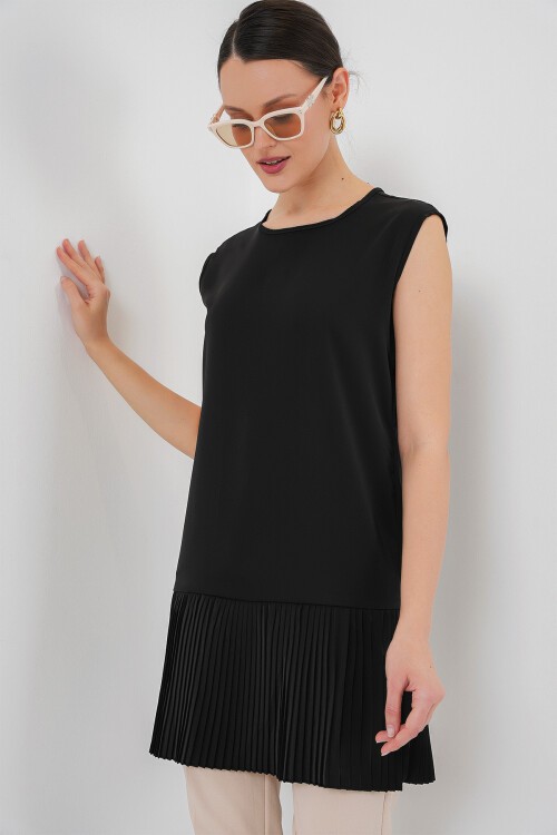 Merterium Kadın Piliseli Kolsuz İçlik 2493 - Siyah