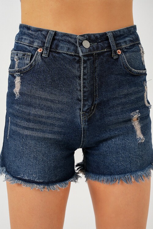 Merterium Kadın Püsküllü Kot Şort 5338 - Lacivert