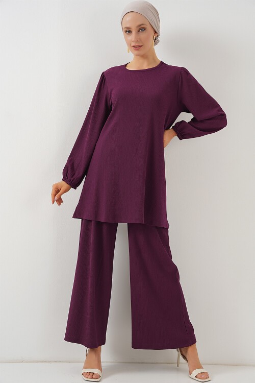 Merterium Kadın Tunik Pantolon Alt Üst Takım 6663 - Mor