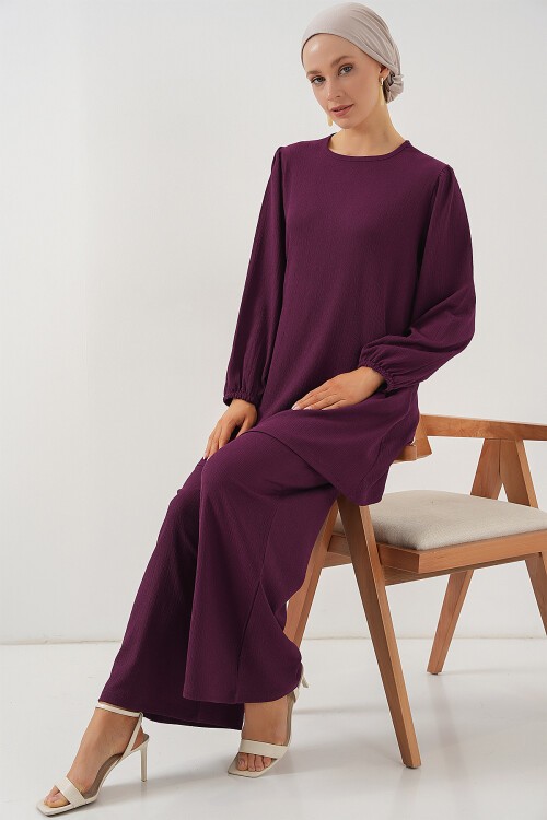 Merterium Kadın Tunik Pantolon Alt Üst Takım 6663 - Mor