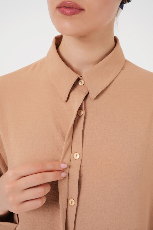 Merterium Kadın Uzun Gömlek Tunik 5945 - Bisküvi