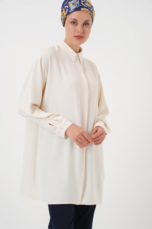 Merterium Kadın Uzun Gömlek Tunik 5945 - Ekru