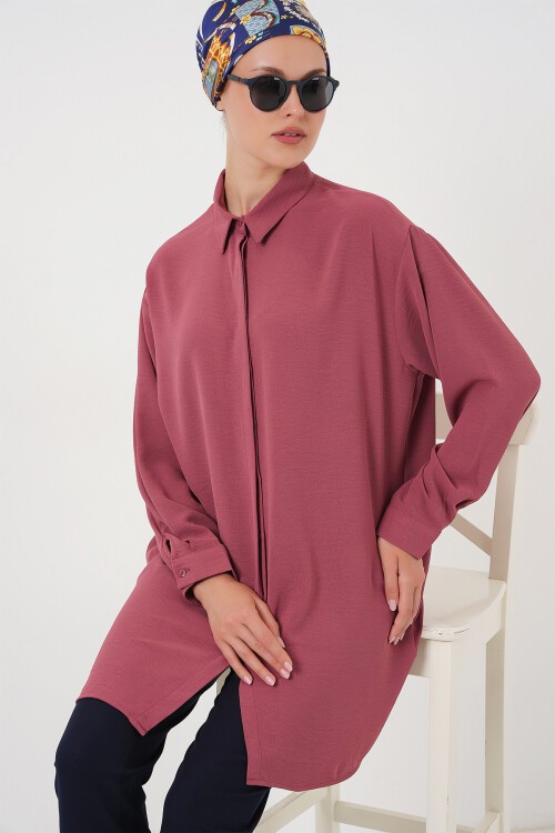 Merterium Kadın Uzun Gömlek Tunik 5945 - Gül Kurusu