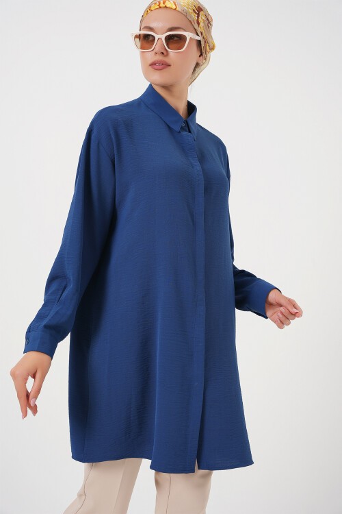 Merterium Kadın Uzun Gömlek Tunik 5945 - İndigo