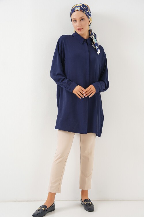 Merterium Kadın Uzun Gömlek Tunik 5945 - Lacivert