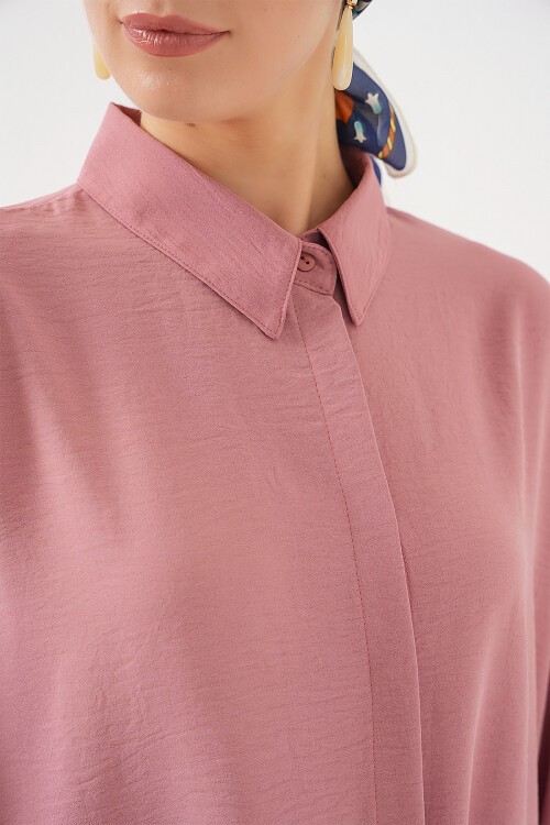 Merterium Kadın Uzun Gömlek Tunik 5945 - Pudra