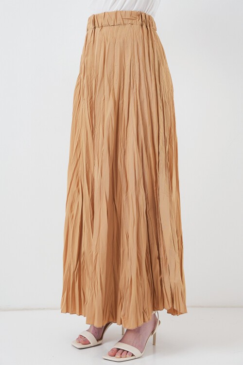 Merterium Kadın Uzun Kırışık Etek 8042 - Bisküvi