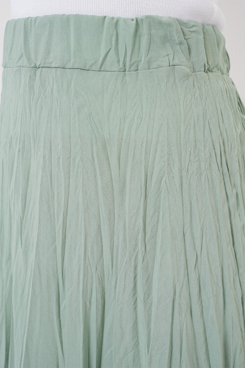 Merterium Kadın Uzun Kırışık Etek 8042 - Çağla