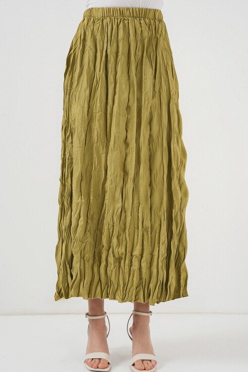 Merterium Kadın Uzun Kırışık Etek 8042 - E.Yeşil