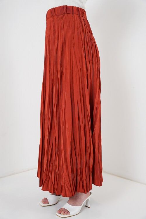 Merterium Kadın Uzun Kırışık Etek 8042 - Kiremit