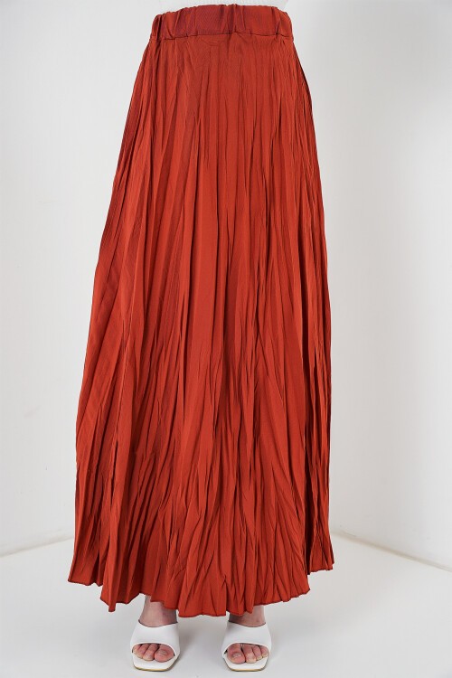 Merterium Kadın Uzun Kırışık Etek 8042 - Kiremit