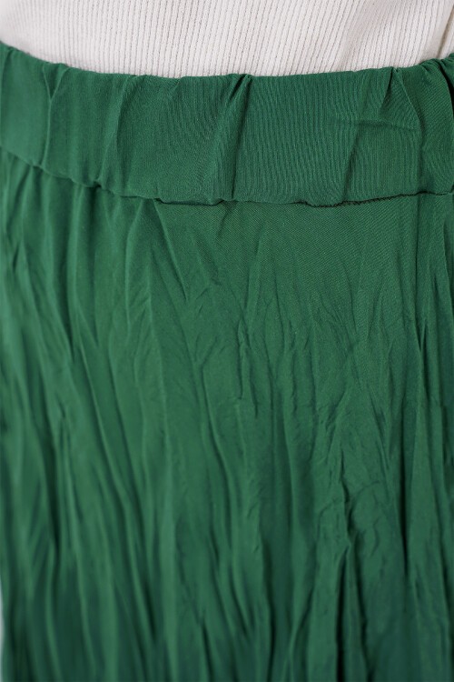 Merterium Kadın Uzun Kırışık Etek 8042 - Zümrüt Yeşili
