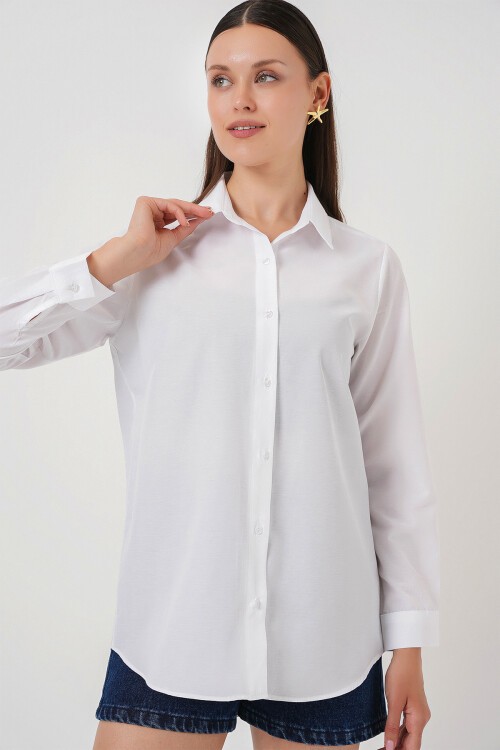 Merterium Kadın Uzun Kol Basic Gömlek 20279 - Beyaz