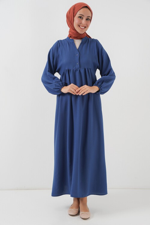 Merterium Kadın Uzun Tesettür Elbise 2525 - İndigo