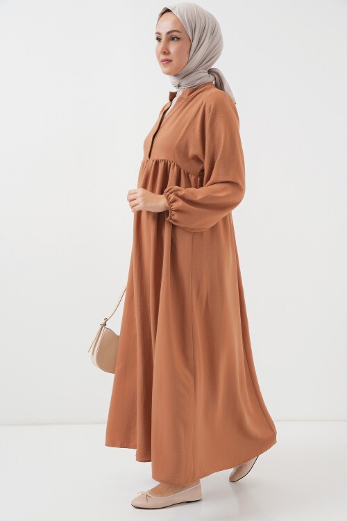Merterium Kadın Uzun Tesettür Elbise 2525 - Taba