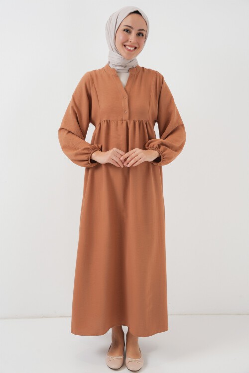 Merterium Kadın Uzun Tesettür Elbise 2525 - Taba