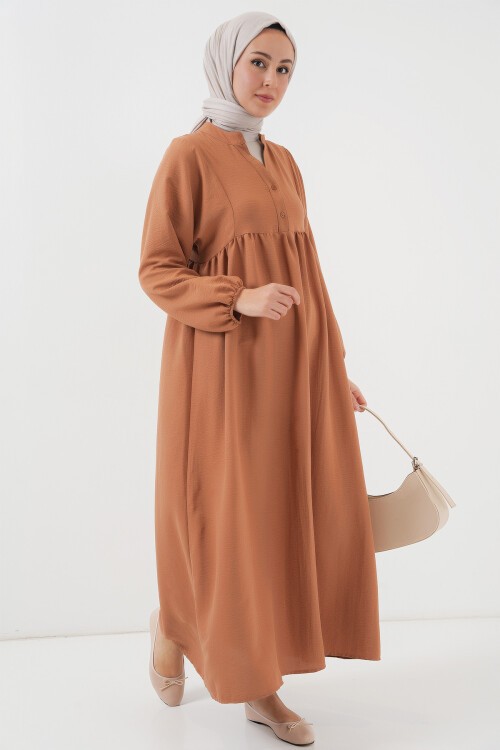Merterium Kadın Uzun Tesettür Elbise 2525 - Taba