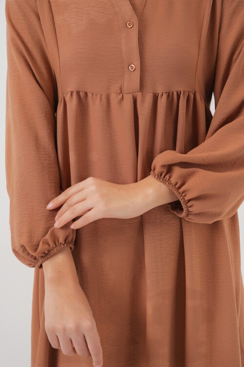 Merterium Kadın Uzun Tesettür Elbise 2525 - Taba