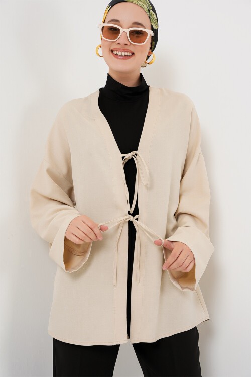 Merterium Keten Tesettür Kimono 5968 - Krem