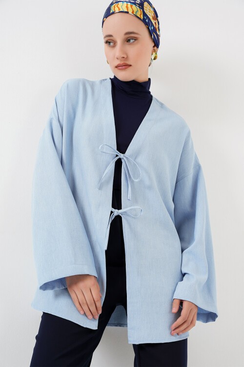 Merterium Keten Tesettür Kimono 5968 - Mavi