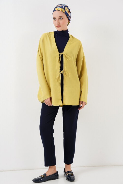 Merterium Keten Tesettür Kimono 5968 - Yağ Yeşil